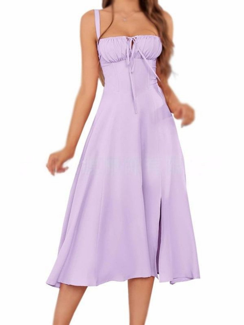 Solid Color Sling Lace-Up Dress