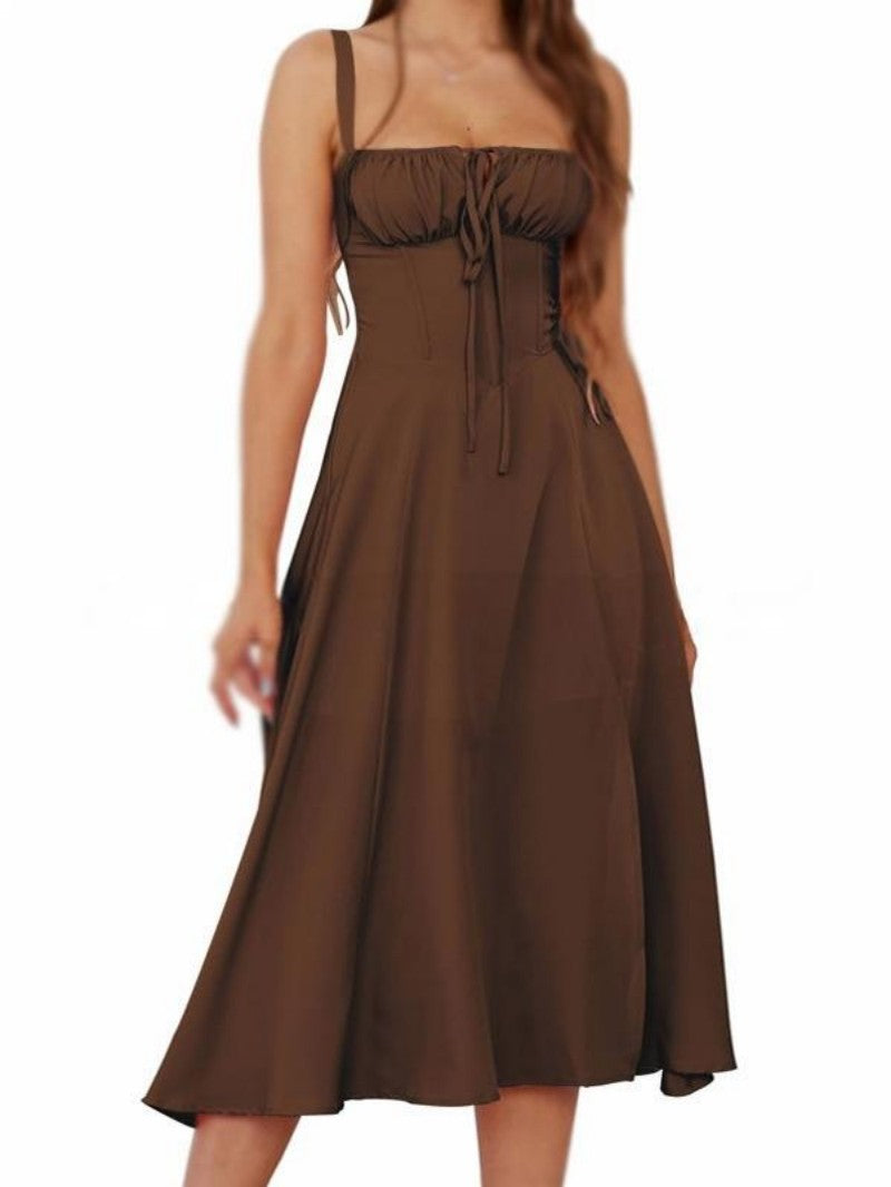 Solid Color Sling Lace-Up Dress